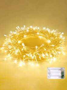 1.5米/5米/10米暖白光电池供电串灯，59.06英寸/196.85英寸/393.7英寸，10/50/100颗闪亮LED灯条，室内暖色调，室外闪烁星光串灯，适用于家居卧室、婚礼派对DIY、节日庭院装饰，营造暖白氛围 - 黃白色 - 查看 1