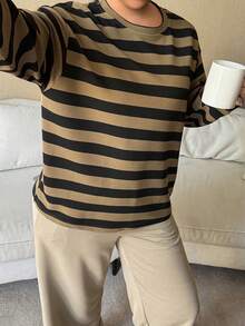 Dazy Plus 2pcs/Set Casual Striped Loose Fit Crew Neck Long Sleeve Top And Straight Leg Pants Pajama Set, Plus Size Women, Spring/Autumn - Green - View 5