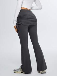 Eassivo Eassivo 女士纯色褶皱高腰喇叭裤 - 深灰色 - 查看 3