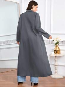 Modelyn 大码休闲百搭纯色长外套 - 深灰色 - 查看 2