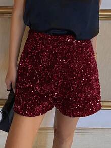 DAZY Quần short đính sequin cho nữ, thích hợp cho năm mới hoặc lễ hội Carnival. - Màu Đỏ Sâu - Xem 5