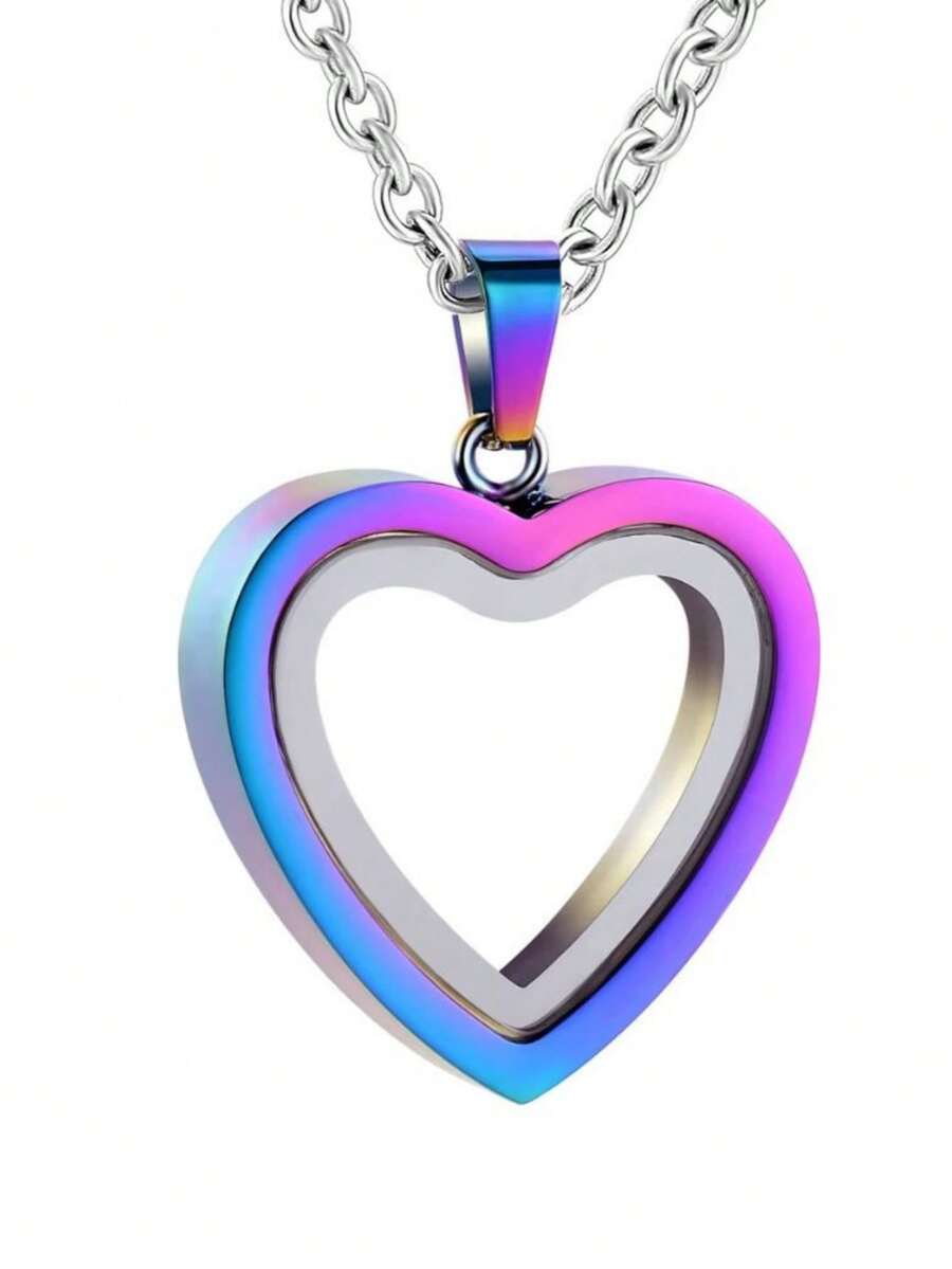 Glass Cremation Jewelry Necklace For Ashes Heart Memorial Lockets For Ashes Stainless Steel Keepsake Urn Ashes Pendants Valentine's Day Gift - Multicolor - View 1