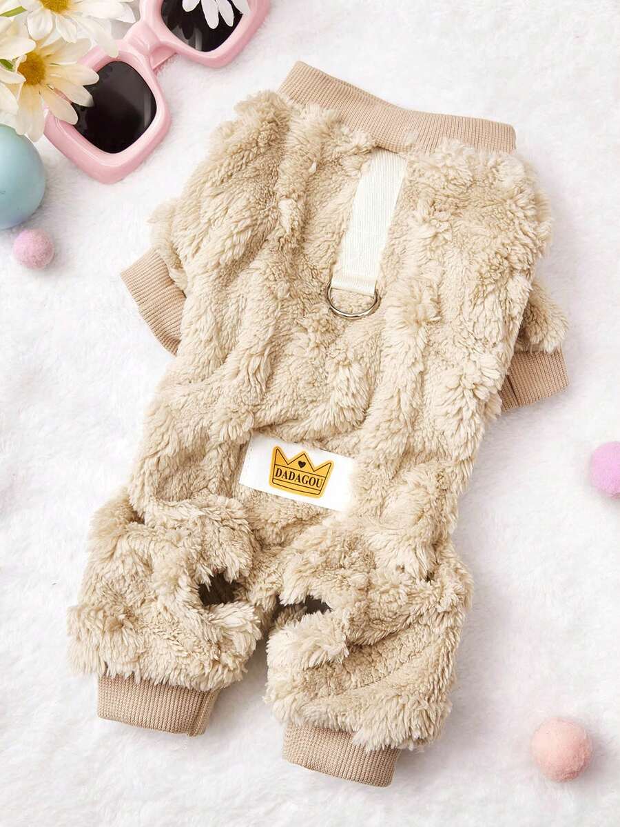 PETSIN Cuddly Thick Pet Jumpsuit – Cute Four-Legged Fleece Pajamas For Small Dogs & Cats, Cozy Autumn/Winter Outfit For Play And Relaxation - Brown - View 1
