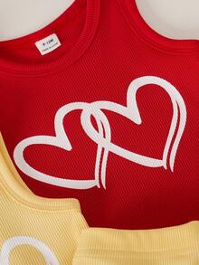 SHEIN Playful Pals 6 Stücke Baby-Mädchen-Frühlings-Outfit: Lässiges, geripptes Tanktop mit Herzmuster, ärmellose Hose mit elastischem Bund und bequeme, lockere Hose. 3 Stücke Outfit für Babys: Sommer-Sets, Herz-Outfits, Freizeit-Sets, Kleinkind-Kleidungssets, Herz-Outfits, Valentinstags-Outfits, Westen-Sets, Oberteil-Sets für Kleinkinder. - Verschiedenfarbig - Übersicht 4