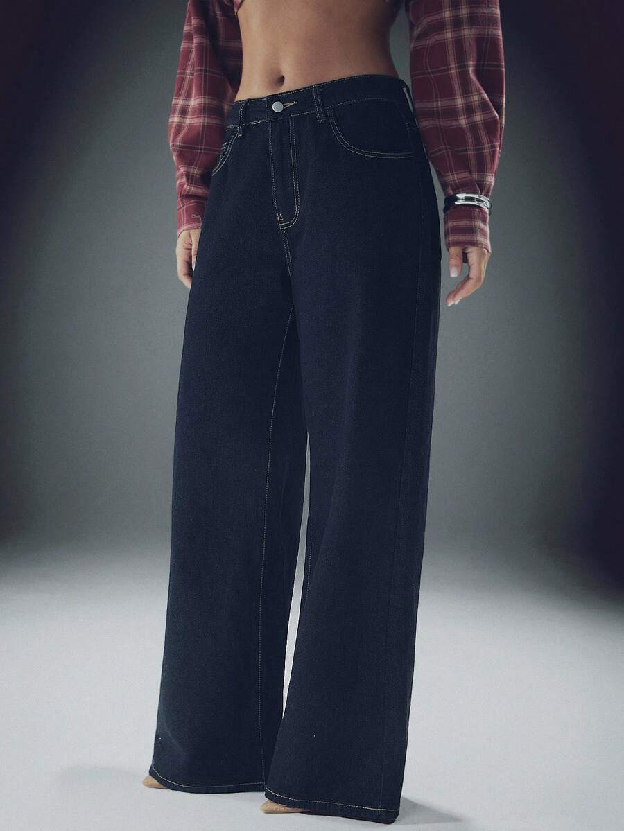 Denimoi Pocket Detail Straight Leg Denim Jeans Fashion Jeans Statement Jeans Streetwear