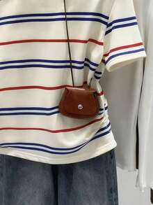 Resyla Women's Striped Round Neck Short Sleeve Casual Pleated T-Shirt - Multicolor - View 5