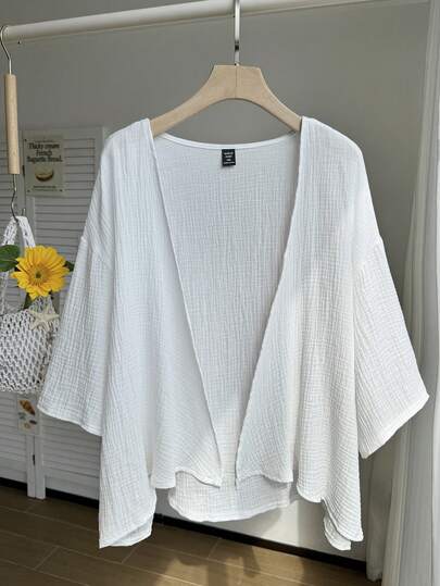 Comfortcana Plusstorlek lätt kort vit jacka, sommar bomull bekväm kofta för höst/vinter