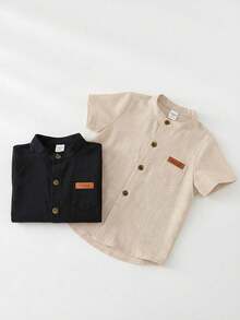 SHEIN 2件套男婴休闲百搭简约纯色短袖立领衬衫套装，基础款衬衫多件装，适合生日派对、晚宴、演出、婚礼、迎婴派对、一周岁生日庆祝等场合。 - 彩色 - 查看 3