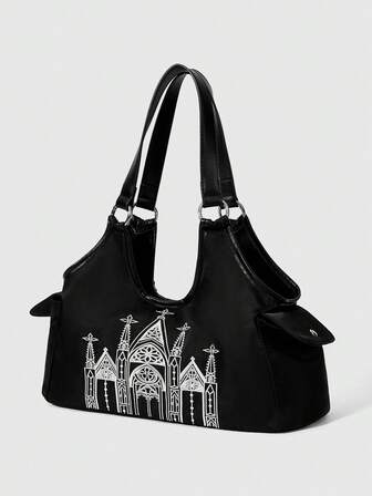 Goth Borsa a tracolla/tote in tela con stampa di fuochi d'artificio e castello da "Baddie Dreamland"