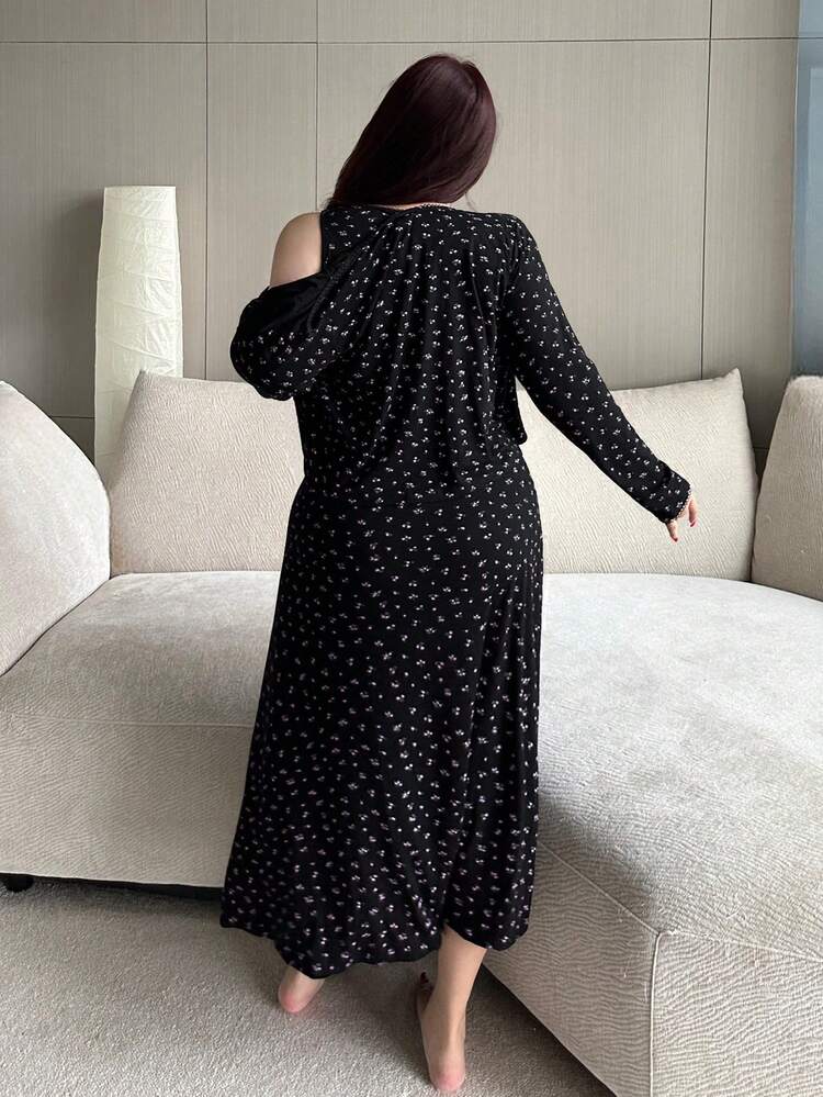 Dazy Plus Plus Size Women Ditsy Floral Sleeveless Maxi Dress & Open Front Cardigan Loungewear Set