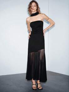 Lumivelle Valentine's Day Women's Elegant Bandeau Patchwork Flowy Dress  Summer Dress Black Dressdress For Wedding Guest - Black - View 3