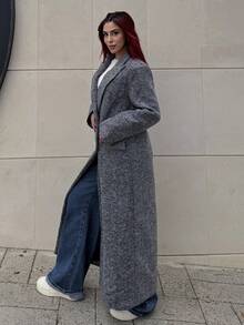 Bearsaez Damen Fischgratmuster Jacke mit Revers Kragen, Langarm Mantel für Herbst/Winter - Grau - Übersicht 3