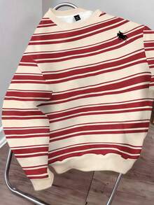 Manfinity Joysei Sudadera de cuello redondo con estampado de caballero a rayas, versátil y casual para uso diario, de manga larga para hombre - Multicolor - Ver 1