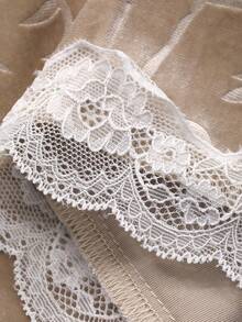 Dazy Plus Velvet Floral & Bamboo Print Contrast Lace Elegant Loose Top And Pants Pajama Set, Spring/Autumn - Khaki - View 3