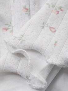 Livesso 2pcs Women Ditsy Floral Ruffle Collar Cardigan & Pants Pajama Set - Light Grey - View 7