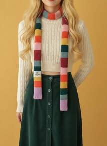 Joivida 1PC Soft Stretchy Narrow Women Scarf Rainbow Stripe Color Blocking Design Handmade Fashion Hair Scarf For Winter Casual Formal Outfit Accessory Gift - Multicolor - View 4