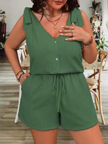 Vionelle Bộ đồ đôi nữ cỡ lớn màu trơn gồm áo tank top và quần short, màu xanh lá cây, quần short nữ, bộ đồ ngắn cho nữ, bộ đồ ngắn đi nghỉ mát, bộ đồ ngắn thường ngày, bộ đồ ngắn bằng vải lanh. - Màu xanh lá cây đậm - Xem 3