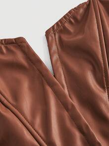 SHEIN Tall CURVE Áo ống đen chất liệu da PU trang trí nút bấm phía trước cỡ lớn - màu nâu - Xem 4