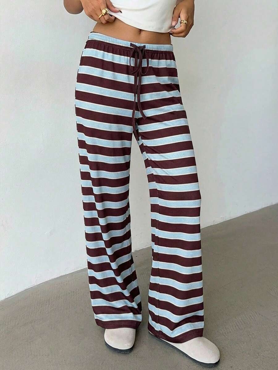 Aloruh 女士秋冬新品，低腰长裤，超长裤，条纹短裤，彩色条纹复古Y2K风格女士冬季裤装，女士阔腿裤，条纹阔腿裤，女士睡裤，条纹休闲裤