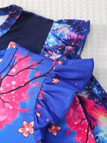 Young Girls Pajamas,2 Piece Cat Nightgown Dress Long Sleeve Round Neck Ruffle Hem Glow In Dark Soft Sleepwear,Holiday Party,Black,Autumn,7th Birthday - Blue - View 11
