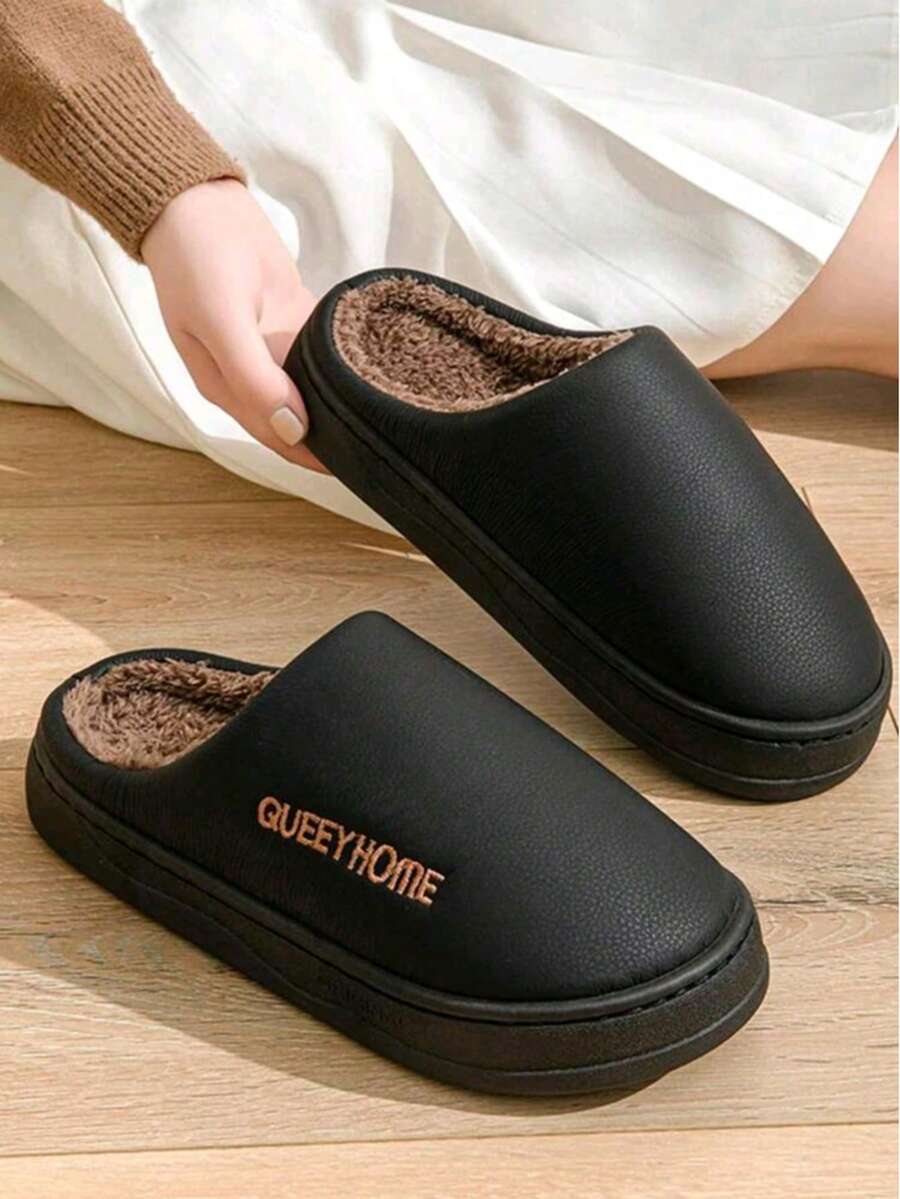 ISPORTE Pantuflas térmicas impermeables para parejas, zapatillas gruesas antideslizantes para hombre para todas las estaciones, zapatillas de interior cálidas y afelpadas para mujer, calidez invernal adecuada tanto para interiores como para exteriores, diseño sencillo y suave, forro afelpado, fáciles de poner y quitar - Negro - Ver 1