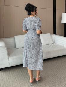 Dazy Plus 大码女式优雅修身纯色短袖长连衣裙 春夏长款连衣裙 - 紫色 - 查看 9