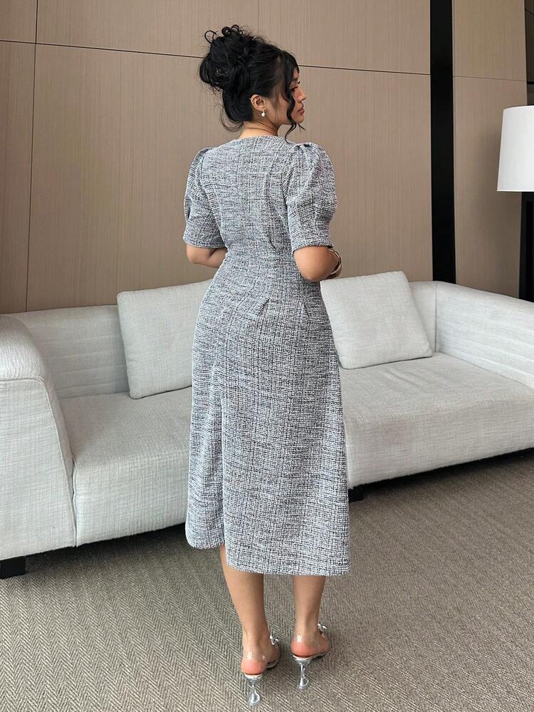 Dazy Plus Plus Size Women Elegant Fitted Solid Color Short Sleeve Long Dress Spring Summer Maxi Dress Sundress