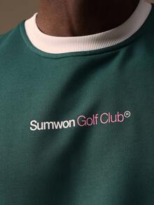 SUMWON Golf Club Crew Neck Short Sleeve Ringer Tee With Contrast White Neckline And Cursive Back Graphic Print Regular Fit Casual Mens T-Shirt - Dark Green - View 4
