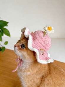 1pc Hand Knitting Design Knitted Pet Hat,Cute Cartoon Cat Cap - Delicate Pet Headgear For Small Dogs And Cats - color - View 4