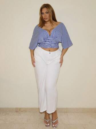 MelDlgn Dark Wash Loose Straight Leg Long Denim Jeans, All Season