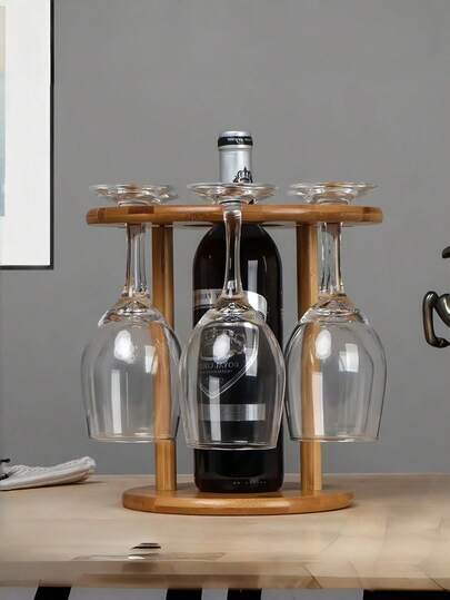 1pc Wooden Red Wine Glass Rack, European Style Solid Pine Creative Hanging Red Wine Glass Holder, Household High Stem Glass Cup, Wine Glass Suspension Display, Red Wine Glass Rack, Wine Decanter Rack, Wine Glass Hanging Storage, Desktop Wine Glass Rack, Wooden Red Wine Rack, Sturdy Anti-Tipping Wine Glass Rack