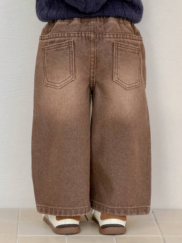 Toddler Girls' Washed Loose Fit Casual Jeans