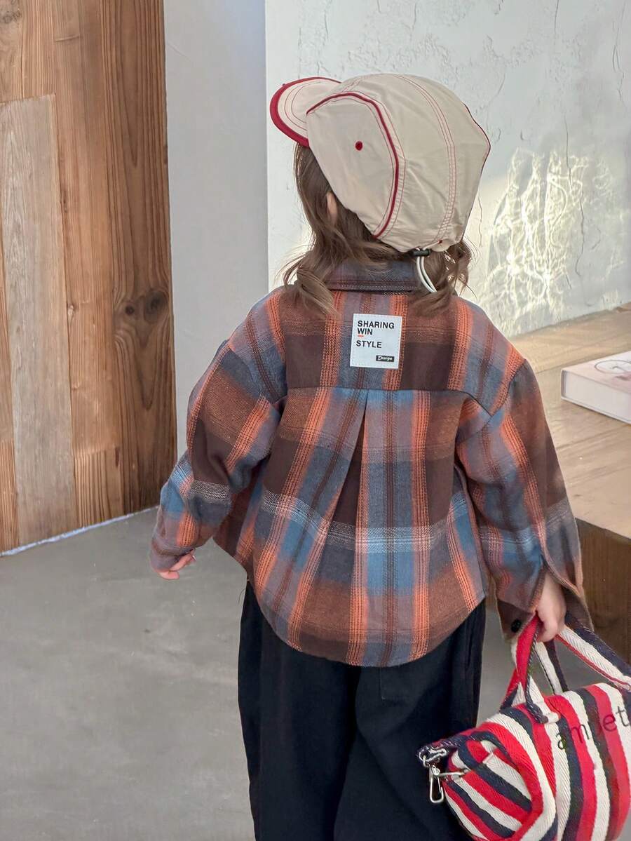 DAZY Toddler Girls' Plaid Casual Long Sleeve Shirt, Spring/Autumn - Brown - View 1