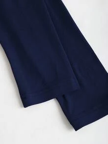Sweetra Women's Autumn/Winter Coffee Color Plunging Necklace Decor Long Sleeve Simple Elegant Dress - Navy Blue - View 5
