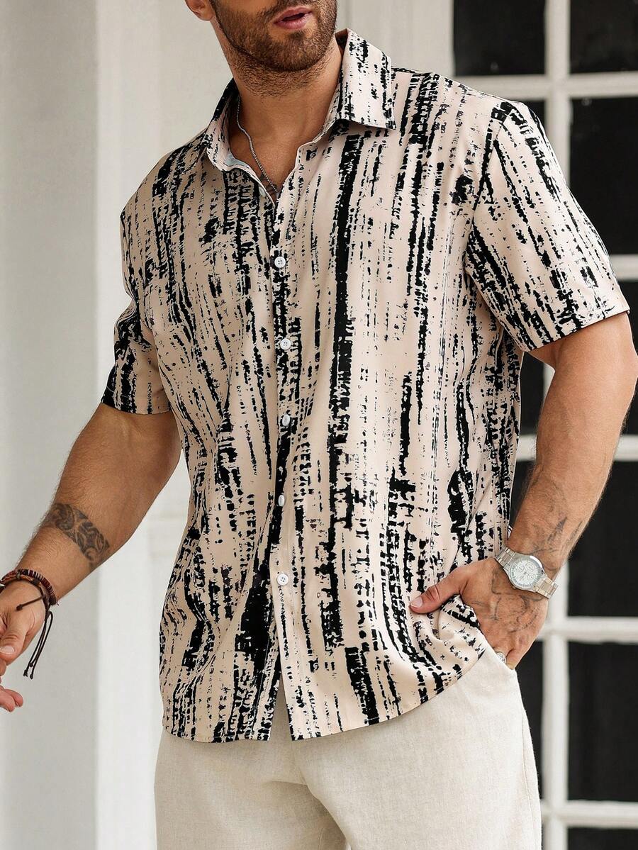 Manfinity Homme Plus Size Men's Tie-Dye Single-Breasted Casual Short Sleeve Shirt - Multicolor - View 1