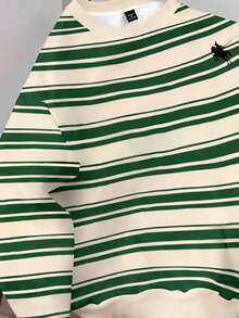Manfinity Hypemode Men's Contrast Color Striped Crew Neck Long Sleeve Pullover Sweatshirt Christmas Cozy Fall & Winter Styles Going Out Top - Multicolor - View 4