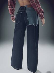 Denimoi Pocket Detail Straight Leg Denim Jeans Fashion Jeans Statement Jeans Streetwear