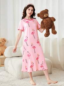 2 件青少年女孩多色火烈鸟舒适休闲睡衣裙，简约设计，易于搭配，有弹性且透气的针织面料，可机洗，舒适贴合且易于护理（单独出售） - 彩色 - 查看 7