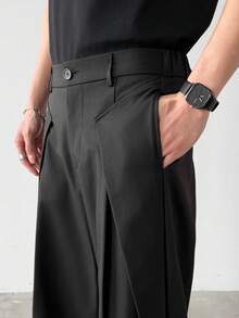 Manfinity Hypemode Quần tây ống rộng xếp ly dành cho nam, kiểu dáng rộng rãi thoải mái, thiết kế xếp ly, phù hợp cho văn phòng, quán cà phê, trong nhà, ngoài trời, dự tiệc, tôn dáng chân, thoải mái khi vận động, gọn gàng và thanh lịch khi đứng yên, món quà tuyệt vời. - màu đen - Xem 7