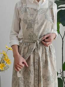 Madebyblanc Delantal elegante de estilo coreano para mujer, delantal de algodón y lino impermeable, delantal sin mangas de estilo japonés-coreano con lazo en la cintura, uniforme de trabajo para cocinar, adecuado para jardinería, florería y limpieza - Correa ajustable, ropa de trabajo con lazo trasero, tela con diseño de flores, para escuelas, uso privado - Ideal para maestros, cuidadores, aficionados - Multicolor - Ver 7
