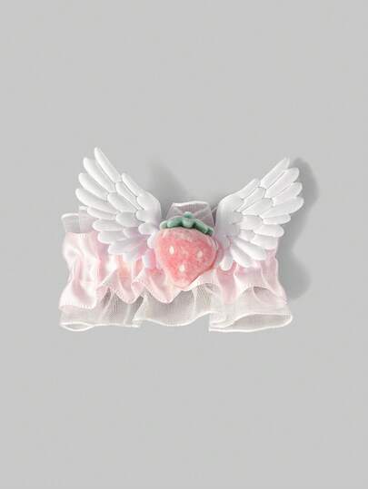 ROMWE Anime 1 Piece Cute Strawberry Wing Lace Hairpin, Lolita Handmade Bow Duckbill Clip, Daily Pink Hair Accessories