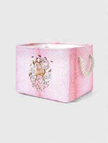 ROMWE Fairycore Lips & Cartoon Pattern Large Capacity Laundry Hamper/Basket - Pink deer pattern - View 2