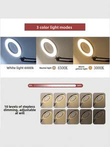 10X Magnifying Glass With Light And Stand, 3 Light Colors & 10 Brightness Levels, 2-In-1 Swing Arm LED Desk Lamp, Metal Arch Swing Arm Design, USB Powered, Switch Control, Suitable For Manicure, Grooming, Embroidery, Reading, Crafts, Repair, Painting - Black - View 7