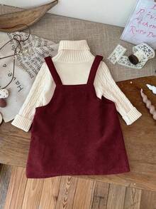 Emery Rose Kids Emery Rose Kids Young Girls /Baby Girls Cute Burgundy Corduroy Overall Dress Young Girls Burgundy Corduroy Dress With Ruffle Pocket And Shoulder Straps Toddler Overall Dress Baby Burgundy Dress Maroon Dress For Girl Young Girl Overalls Corduroy Overall Dress Burgundy Toddler Dress Autumn And Winter Young Girls Dresses Burgundy And Gold Kids Dress Girl Clothes Autumn And Winter Clothes 2pcs Set Toddler Girls Cute Vintage Style - Burgundy - View 3