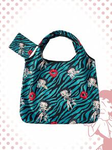 Betty Boop | ROMWE Large Capacity Foldable Tote Bag With Coin Pouch, Portable Shopping Bag, Gym Bag - blue-green - View 7
