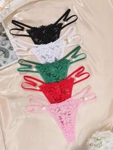 5pcs Romantic & Comfortable Lace Women's G-String Sexy Lingerie Set - Multicolor - View 5