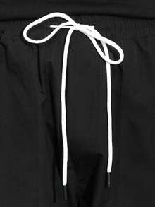 Manfinity Hypemode Loose Men's Letter & Expression Print Flap Pocket Drawstring Waist Cargo Pants - Black - View 6