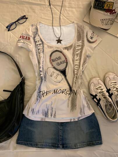 Glimmora Kadınlar için Yazlık Yeni Koleksiyon Yakalı Tüy Desenli ve Harf Baskılı Dış Giyim/Günlük/Randevu Tişörtü, Kayısı Rengi