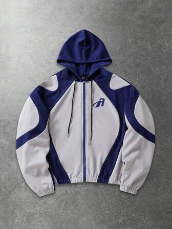 Herren Kontrast-Farbdruck Kapuzen-Langarm-Sweatshirt