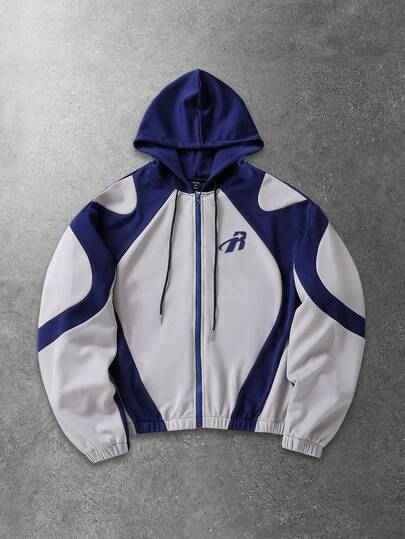 Men's Contrast Color Print Hooded Long Sleeve Sweatshirt Sweatshirt